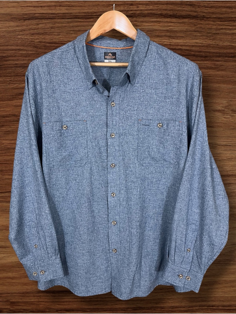 Ridgecut Toughwear  Comfort Stretch Static Blue Long Sleeve Button Down Size 3XL